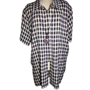 Vintage Betsys Things Plus Size 24 White Black Plaid Button Up Necklace Attached